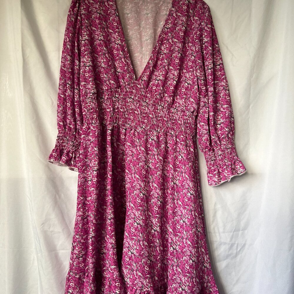 Item 102 Women's Pink Milkmaid Dress - Long Sleeve Pink Flutter Dress
